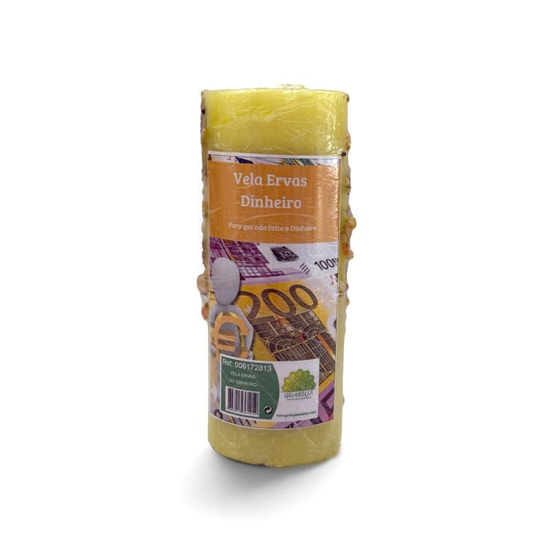Kruidenkaars Geld & Voorspoed – 14 × 6 cm