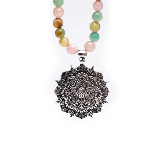Mala Rozenkwarts, Amazoniet & Rhodoniet | Lotus Bedel | 108 Kralen + Cadeautasje