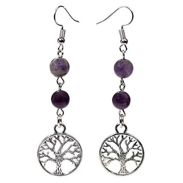 Earrings With Fluorite And Amethyst Tree of Life Symbol