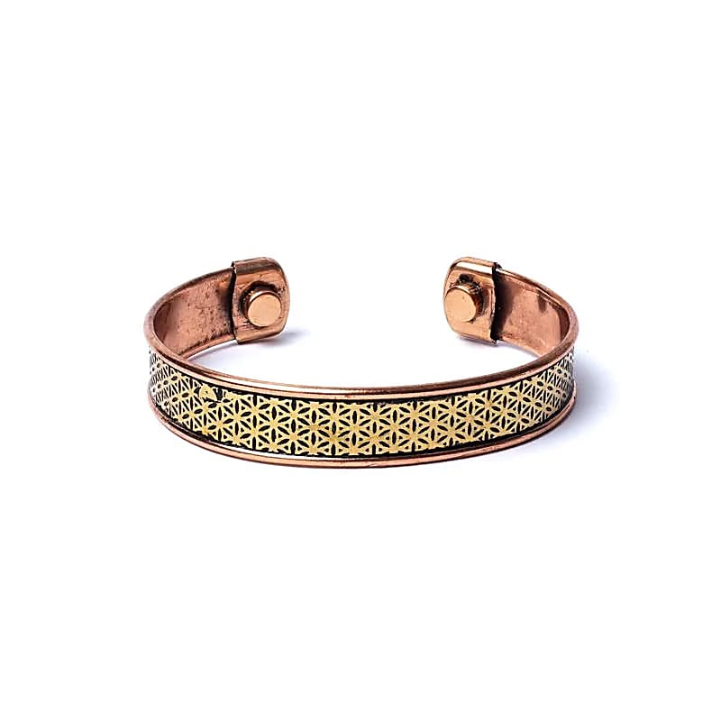 Koperen Armband met Bloem des Levens & Magneetjes | Heilige Geometrie