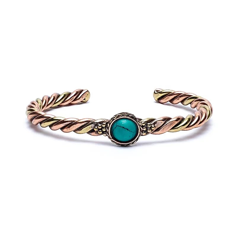 Gedraaide Armband met Turquoisekleurige Steen | Messing & Koper