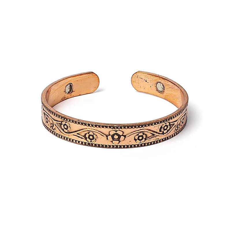 Koperen Armband met Bloemmotief & Magneetjes | Energiebalans