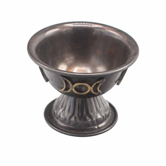 Antieke Koperen Rituele Beker Drievoudige Maan 10x8cm