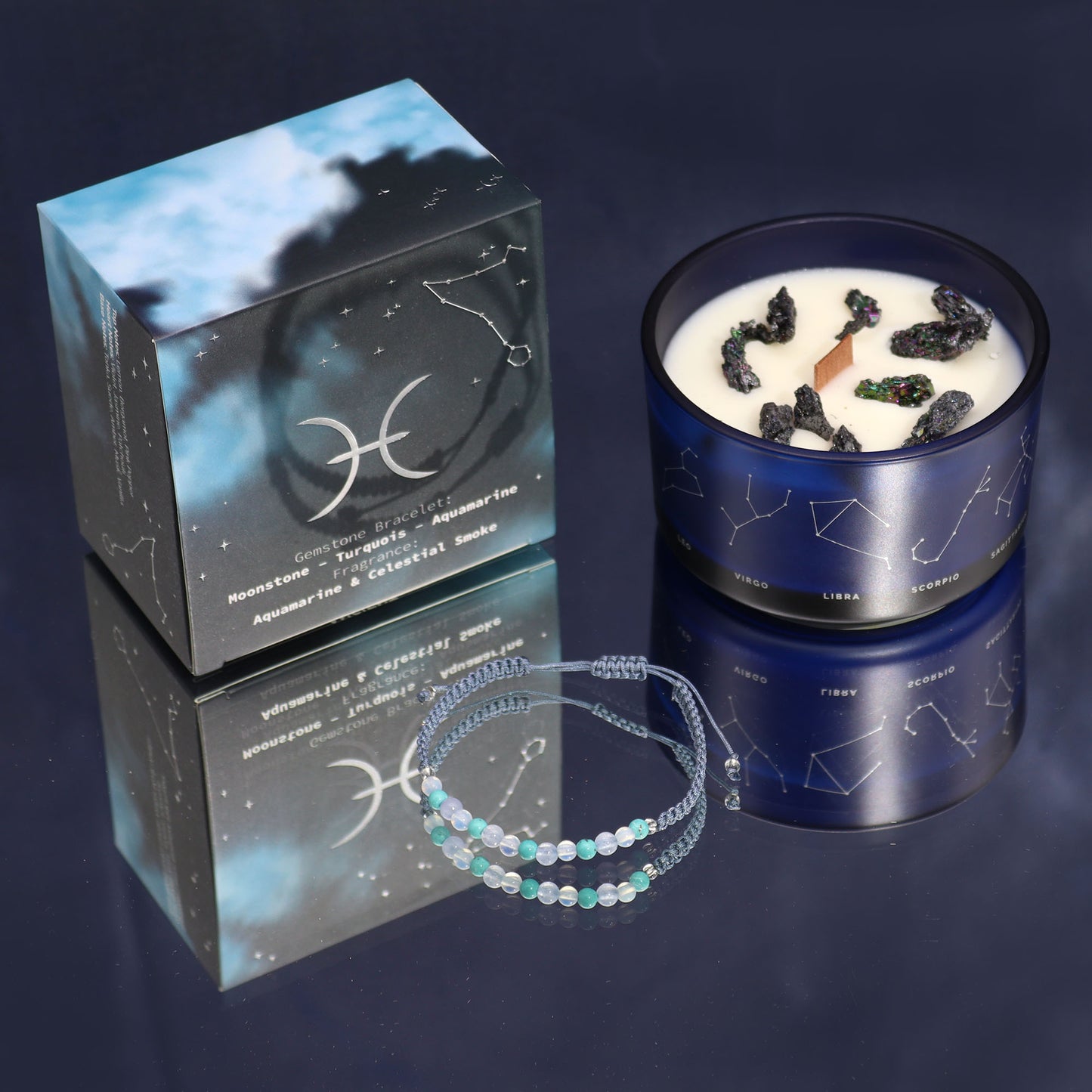 Zodiac Kristallen Kaars met Edelsteen Armband - Vissen