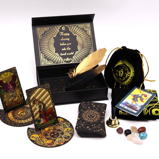 Luxe Goudfolie Tarot Geschenkset – 78 Kaarten + 6 Accessoires & Gidsboek