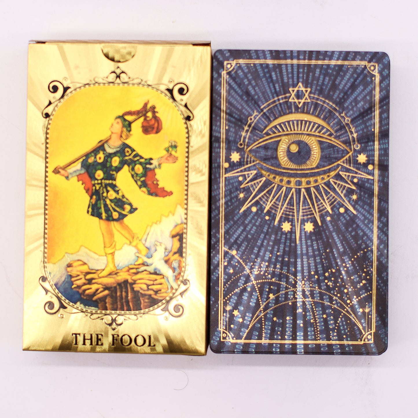Blue & Gold Foil Tarot Card Deck – All-Seeing Eye – with booklet