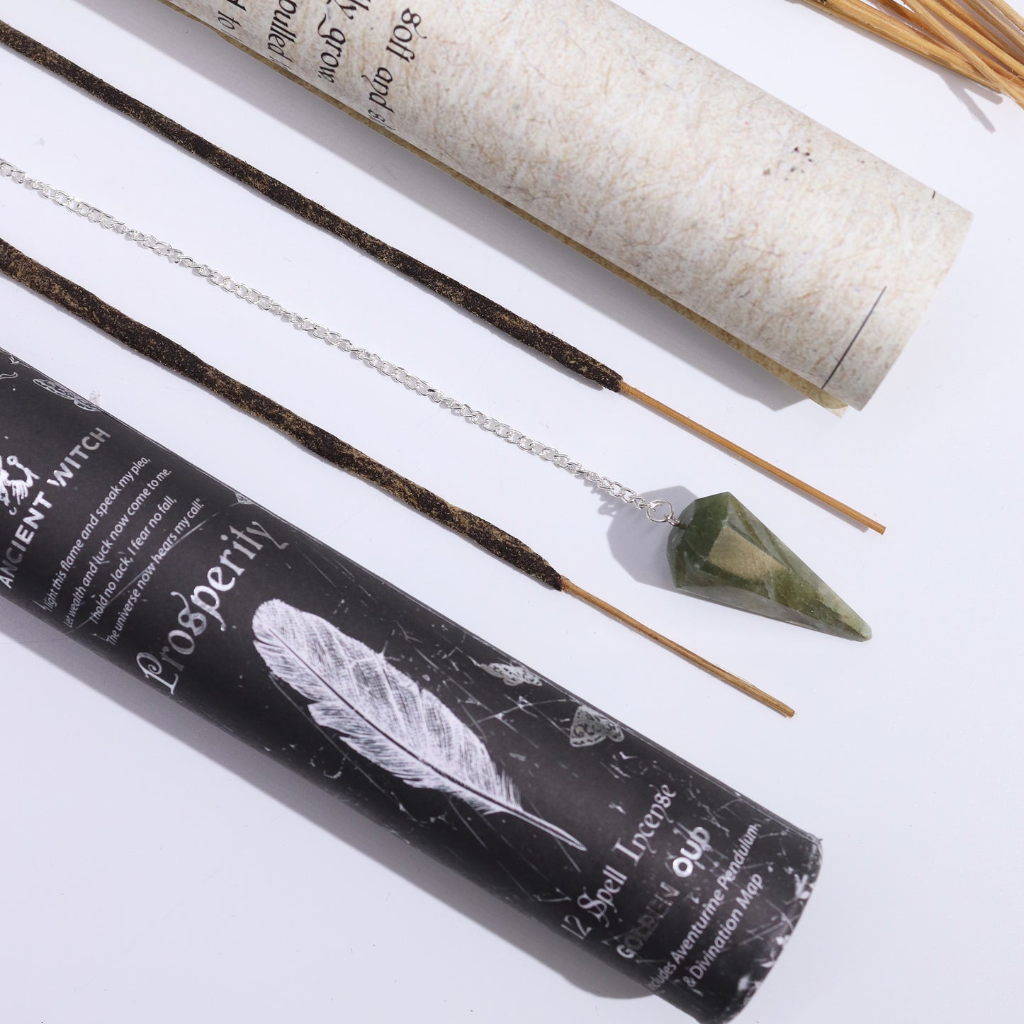 Oude Heksen Spreuk Wierook met Aventurijn Pendel - Welvaart