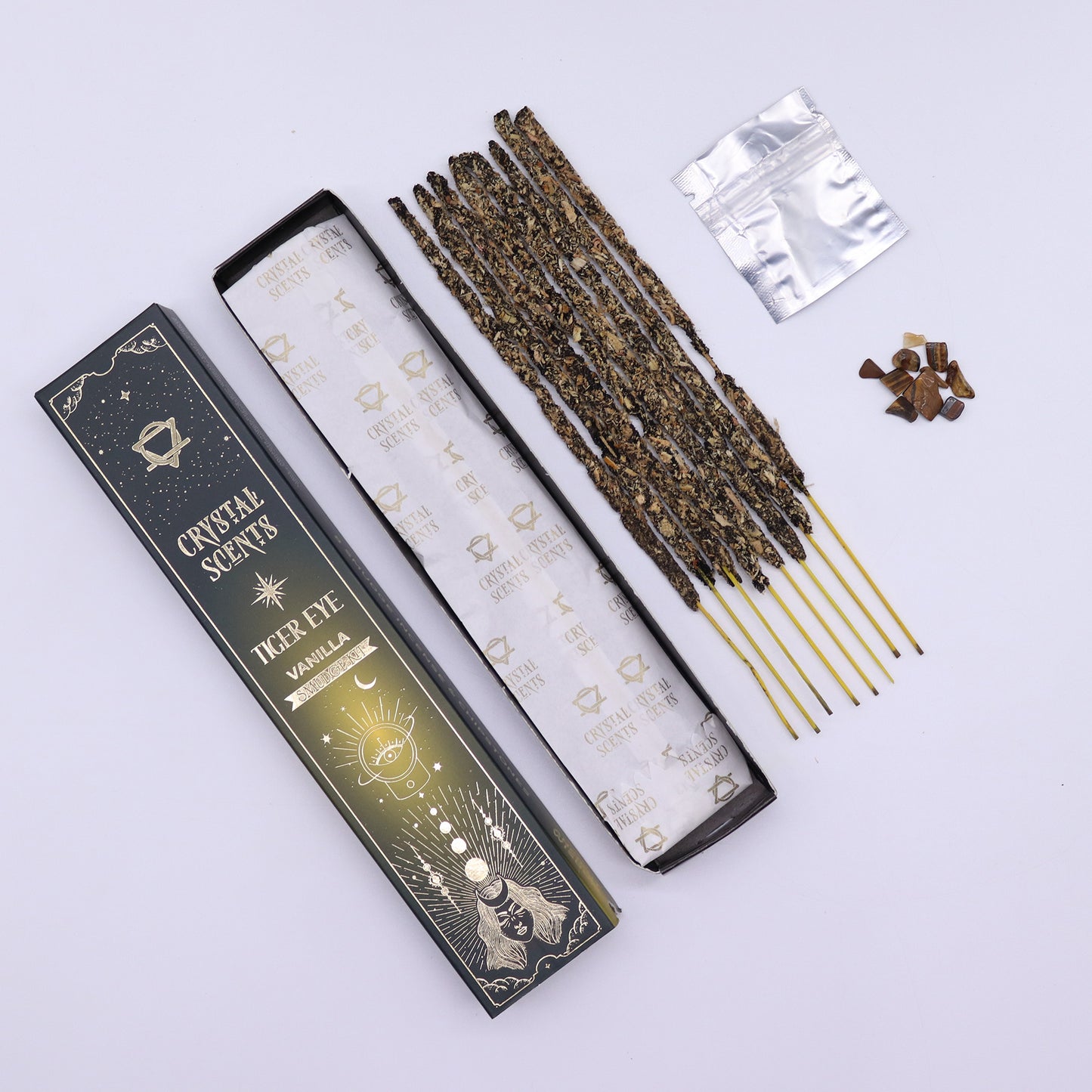 Tiger Eye Crystal Smudge Wierook Vanille | Met Tijgeroog Kristal | Amstercharmed