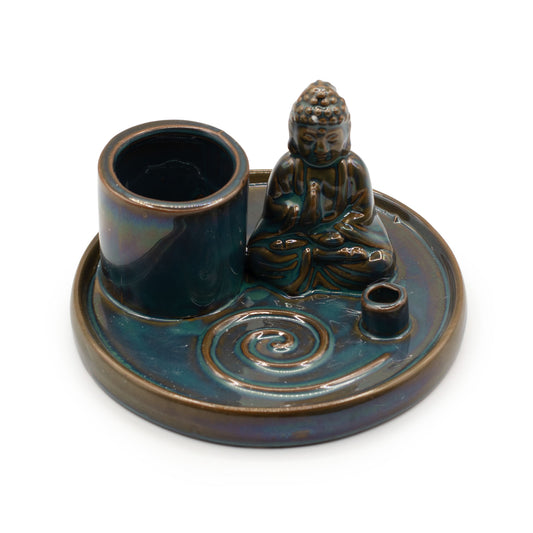 Boeddha Wierookhouder Keramisch Blauw | Wierookplaat | Amstercharmed
