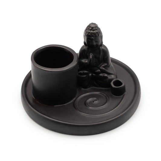 Boeddha Wierookhouder Keramisch Mat Zwart | Wierookplaat | Amstercharmed