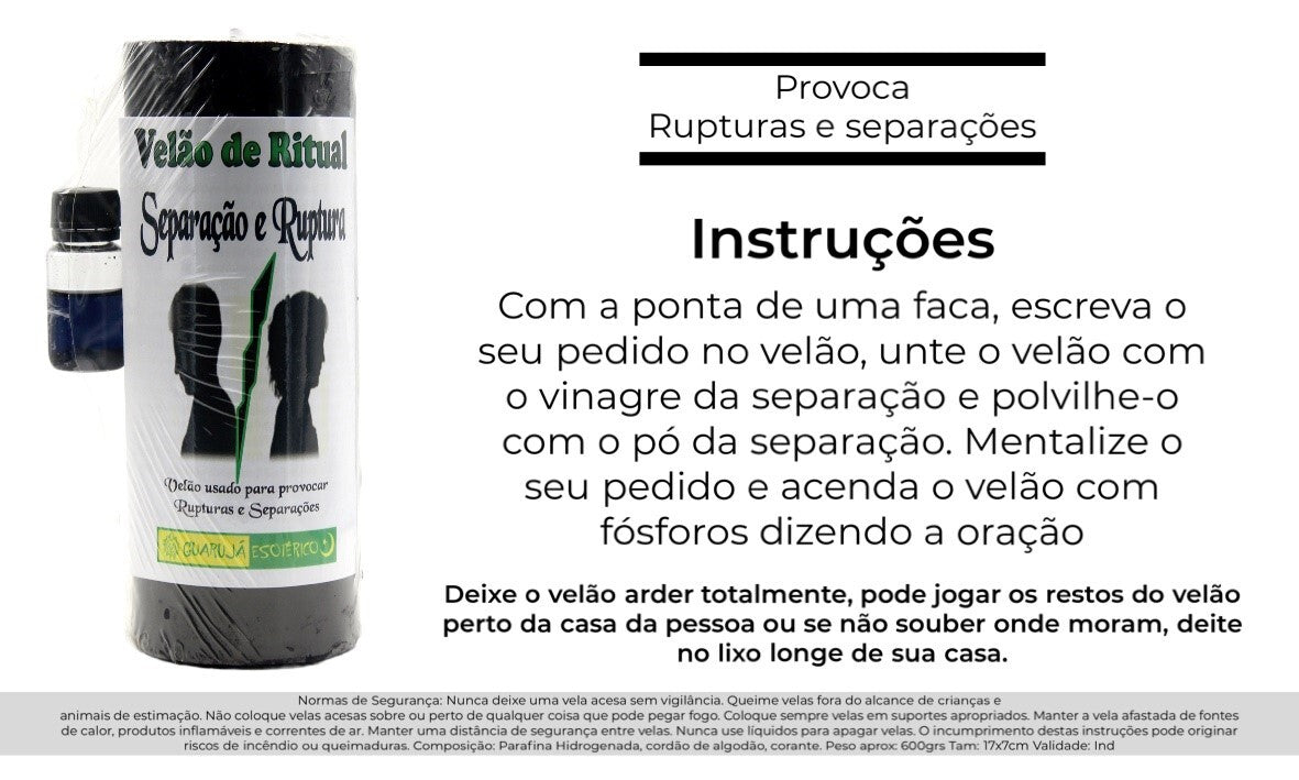Velão Ritual Separação e Ruptura – Rituele Kaars voor Loslaten & Verbreking 17x7cm