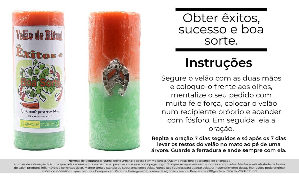 Velão Ritual Éxitos – Rituele Kaars voor Succes & Overwinning 17x7cm