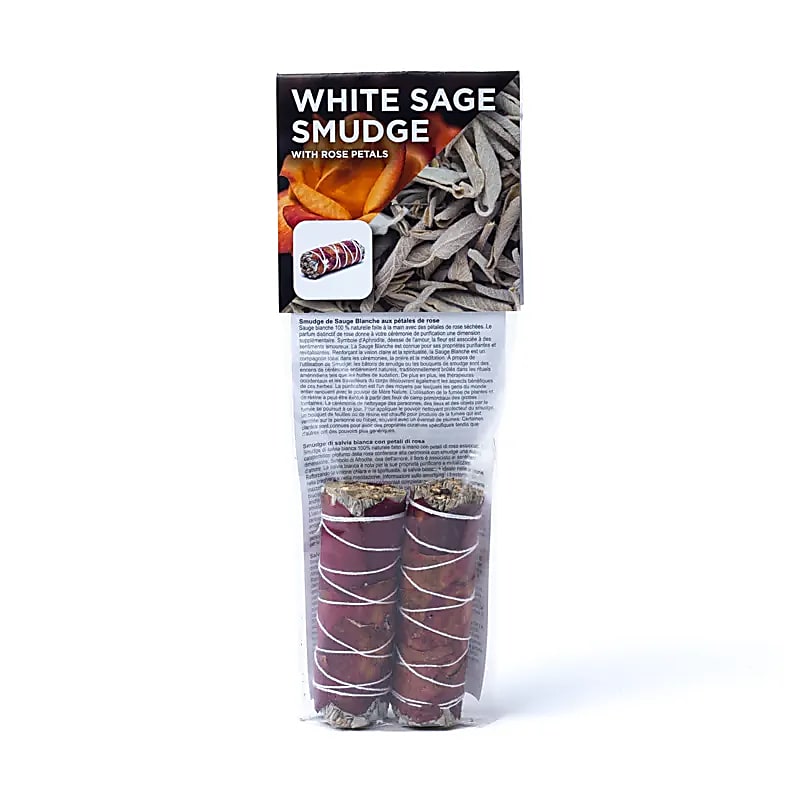 Witte Salie Smudge met Rozenblaadjes | Set van 2 (S) | Amstercharmed