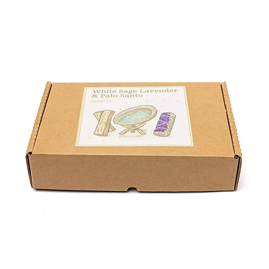 Smudge Set | White Sage, Lavender & Palo Santo with Abalone Shell | Amstercharmed