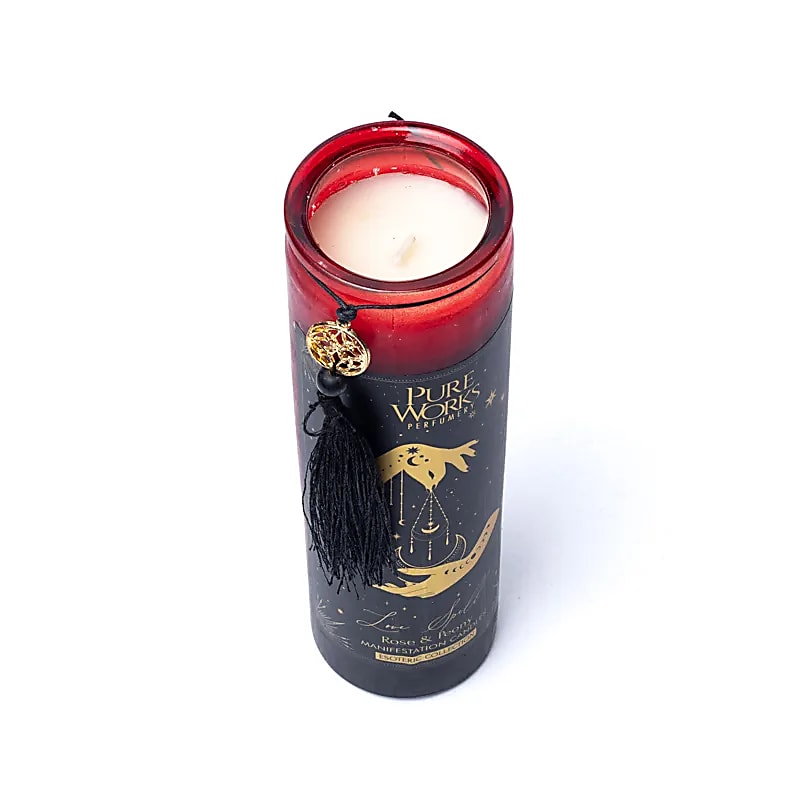 Manifestatiekaars Love Spell in glas met kwast