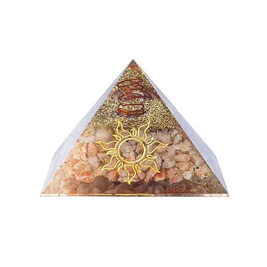 Orgoniet pyramide zonnesteen met zon symbool 7,5 cm