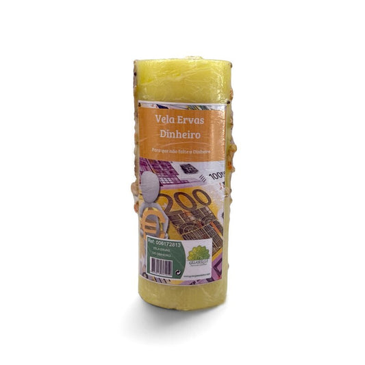 Kruidenkaars Geld & Voorspoed – 14 × 6 cm