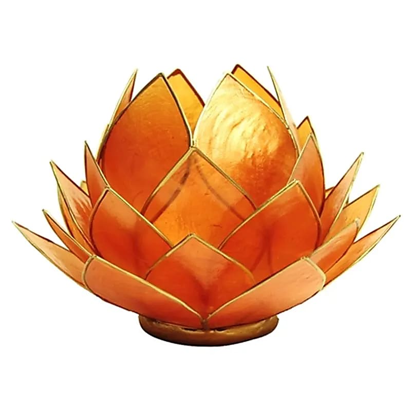 Lotus tealight holder orange gold rim large Capiz shells