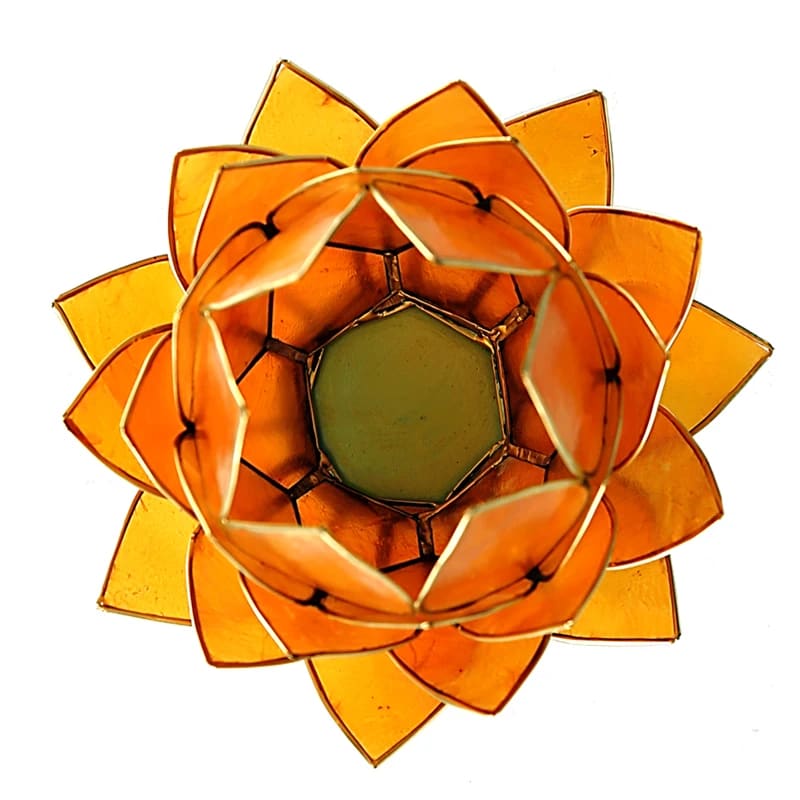 Lotus tealight holder orange gold rim large Capiz shells