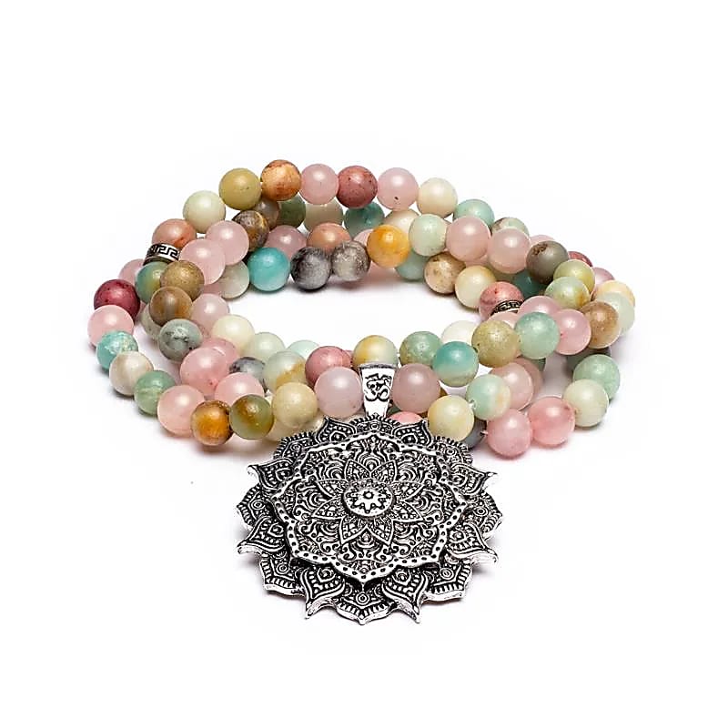 Mala Rozenkwarts, Amazoniet & Rhodoniet | Lotus Bedel | 108 Kralen + Cadeautasje