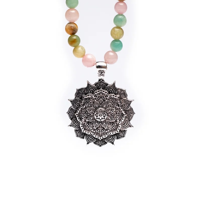 Mala Rozenkwarts, Amazoniet & Rhodoniet | Lotus Bedel | 108 Kralen + Cadeautasje