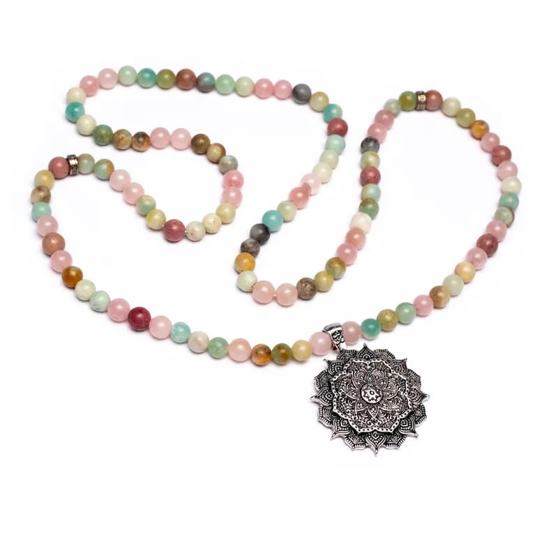 Mala Rozenkwarts, Amazoniet & Rhodoniet | Lotus Bedel | 108 Kralen + Cadeautasje