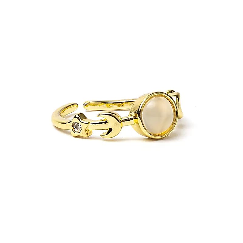 Verstelbare Ring Maanfasen met Witte Agaat | One Size
