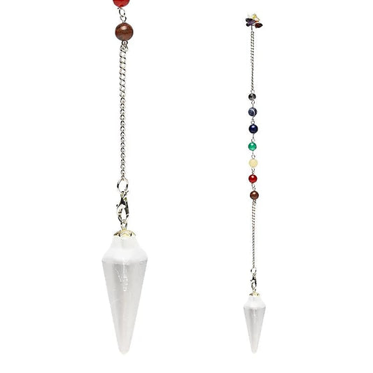 Pendel seleniet druppelvormig + chakra ketting