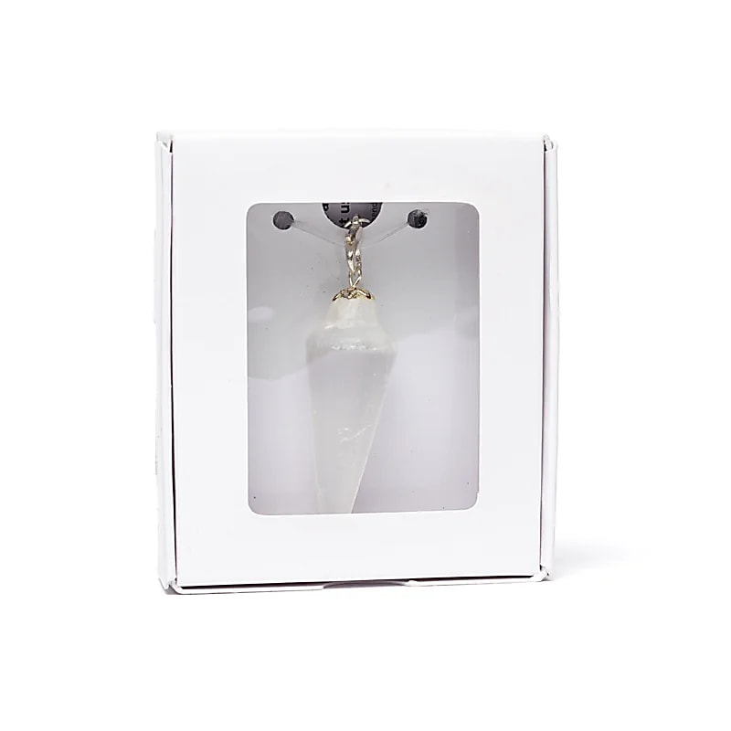 Selenite pendulum drop-shaped + chakra necklace