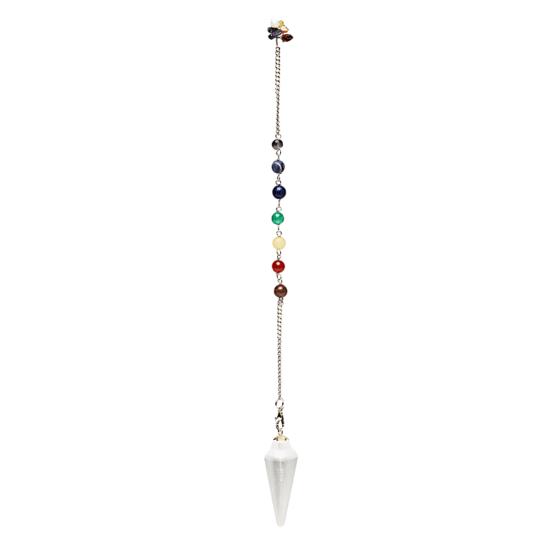 Selenite pendulum drop-shaped + chakra necklace