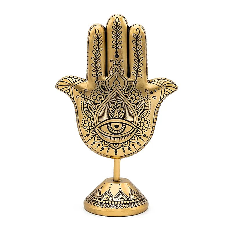 Deco Hand van Fatima op voet goudkleurig
