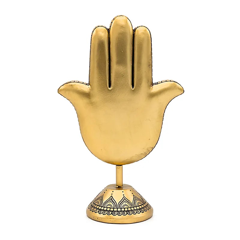 Deco Hand van Fatima op voet goudkleurig