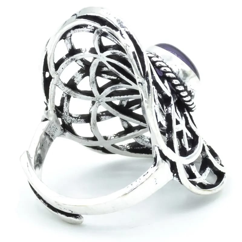 Ring seed of life met amethist zilverkleur