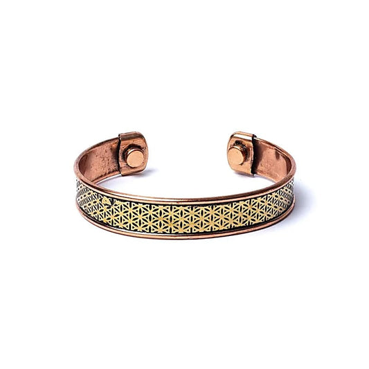 Koperen Armband met Bloem des Levens & Magneetjes | Heilige Geometrie