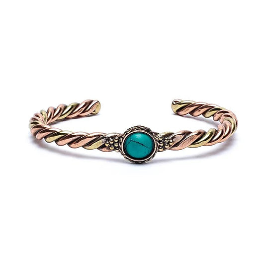 Gedraaide Armband met Turquoisekleurige Steen | Messing & Koper