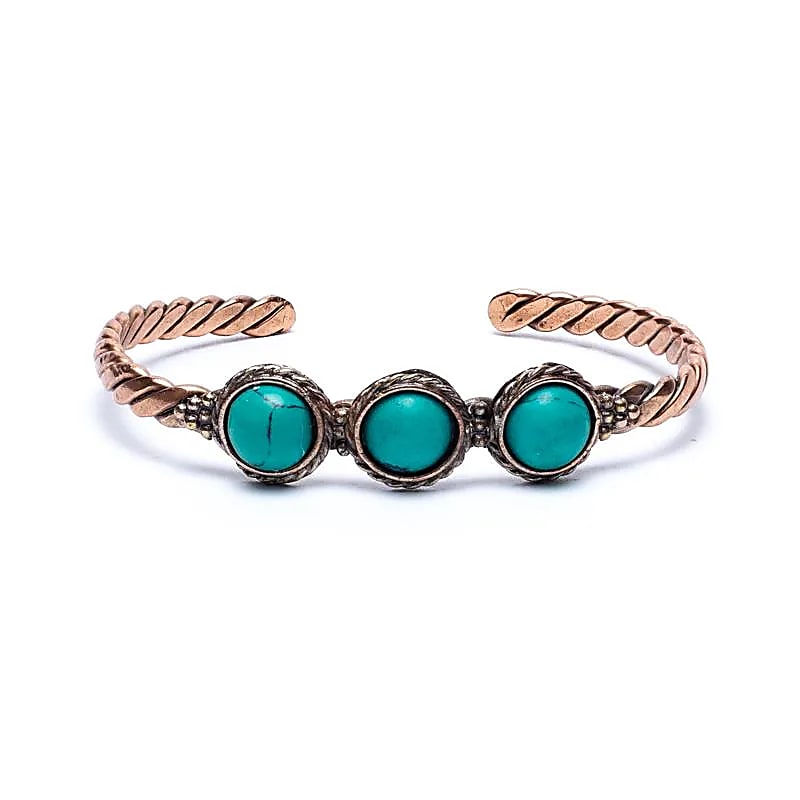 Gedraaide Armband met Turquoisekleurige Stenen | Koper & Messing