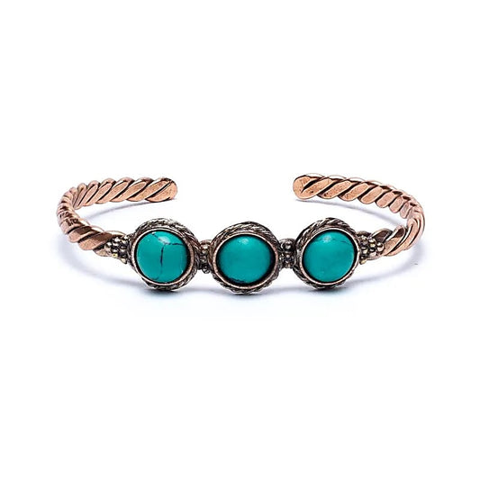 Gedraaide Armband met Turquoisekleurige Stenen | Koper & Messing