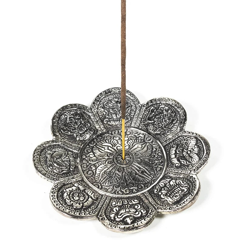 Incense burner 8 good fortune symbols silver-coloured