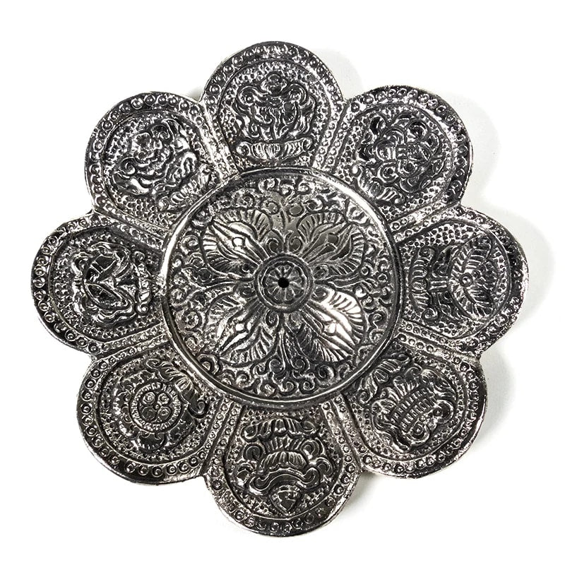 Incense burner 8 good fortune symbols silver-coloured
