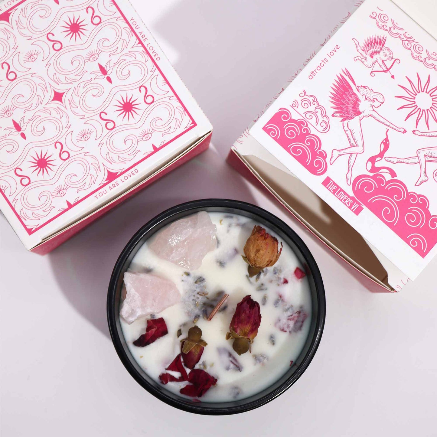 Hop Hare Crystal Magic Flower Candle | The Lovers — Attract Love