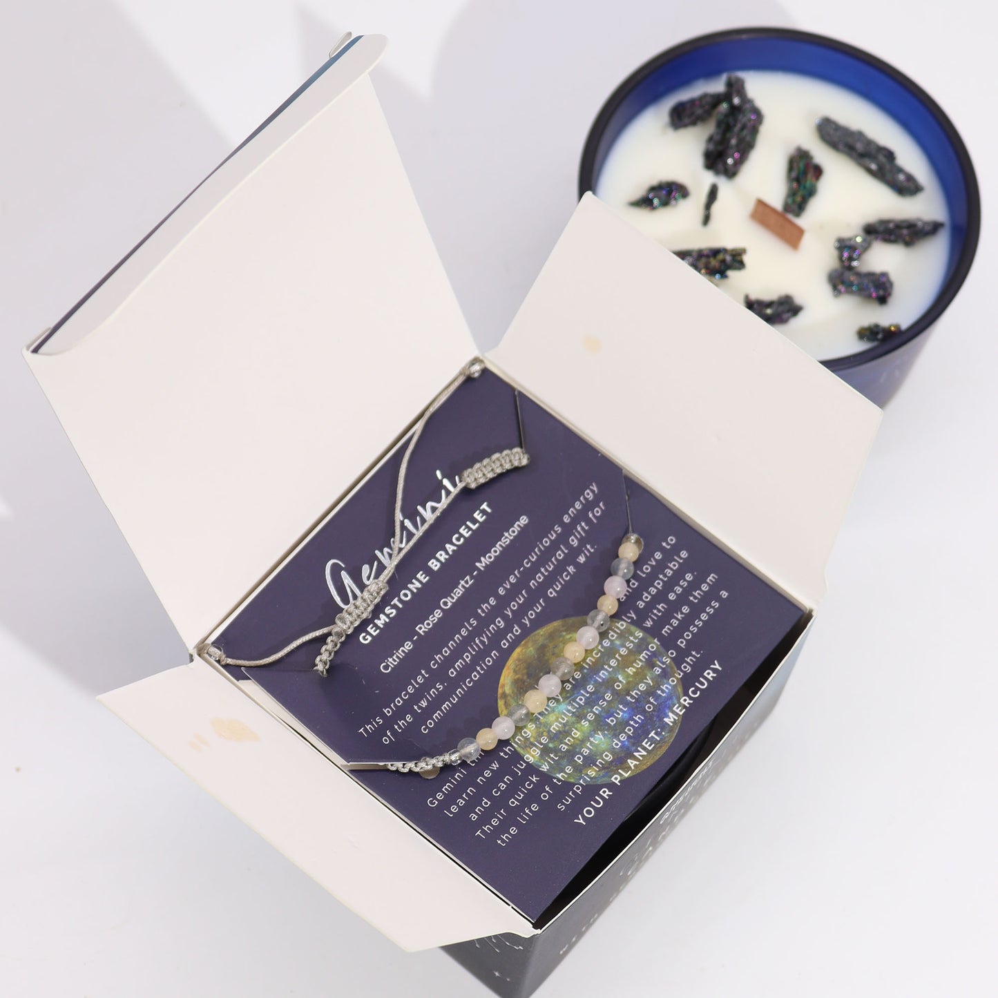 Zodiac Kristallen Kaars met Edelsteen Armband - Tweelingen