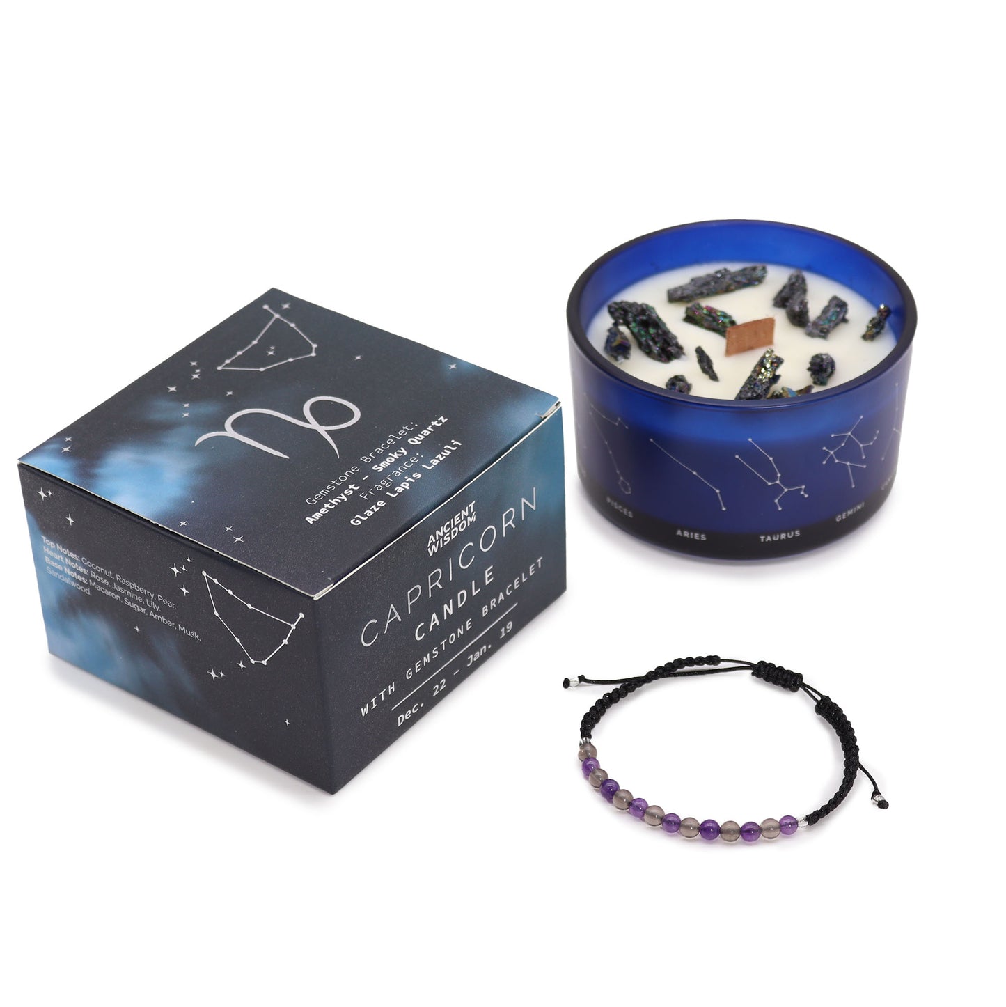 Zodiac Kristallen Kaars met Edelsteen Armband - Steenbok