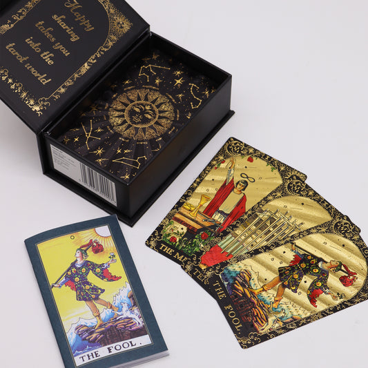 Goudfolie Tarotkaarten met Gids – Luxe Tarotdeck 78 Kaarten met Gouden Folie