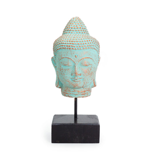 Silence Buddha Head on Stand - Green Copper