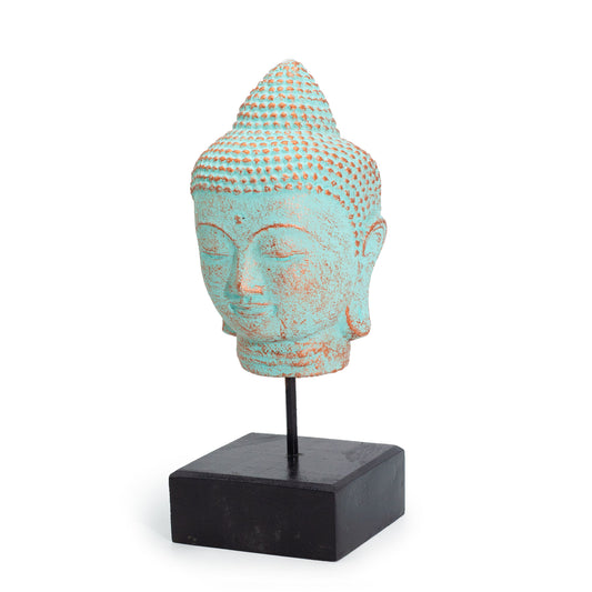 Silence Buddha Head on Stand - Green Copper