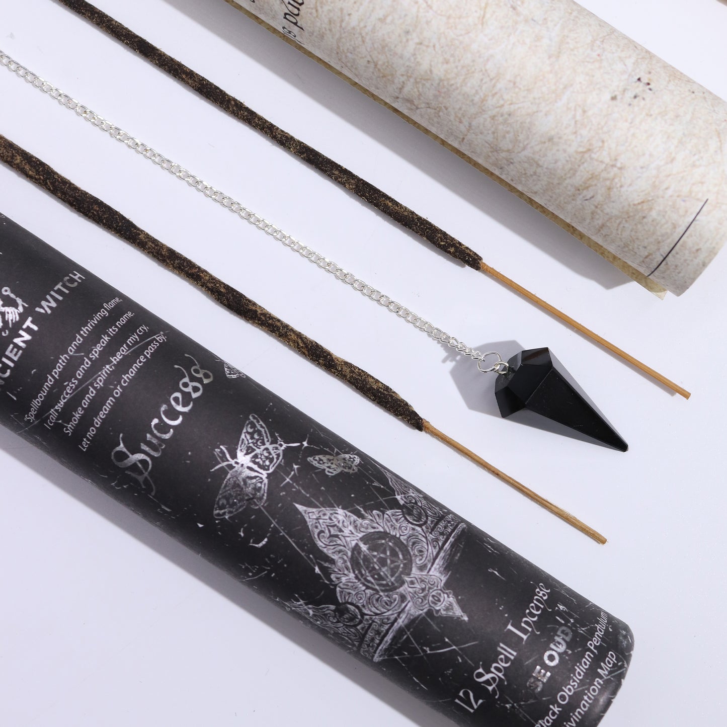 Oude Heksen Spreuk Wierook met Zwarte Obsidiaan Pendel - Succes