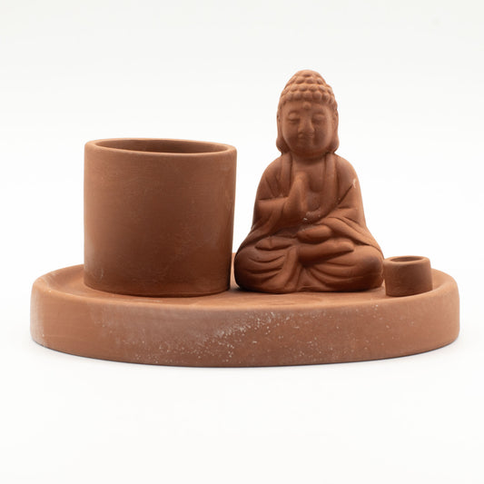 Boeddha Wierookhouder Terracotta | Wierookplaat Keramiek | Amstercharmed