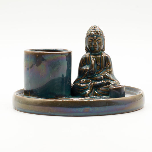 Boeddha Wierookhouder Keramisch Blauw | Wierookplaat | Amstercharmed