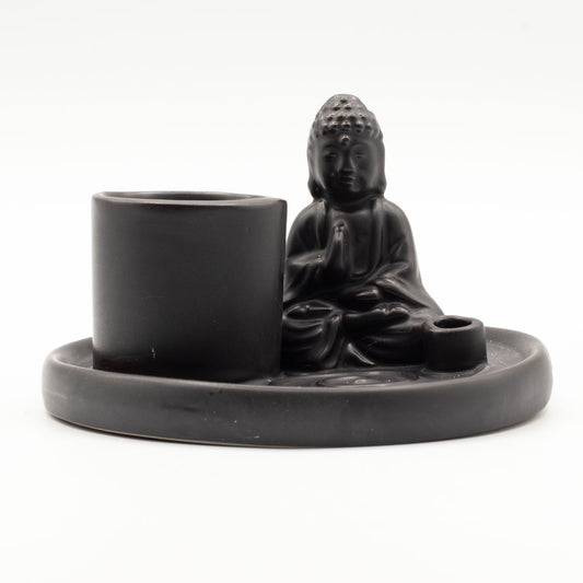 Boeddha Wierookhouder Keramisch Mat Zwart | Wierookplaat | Amstercharmed