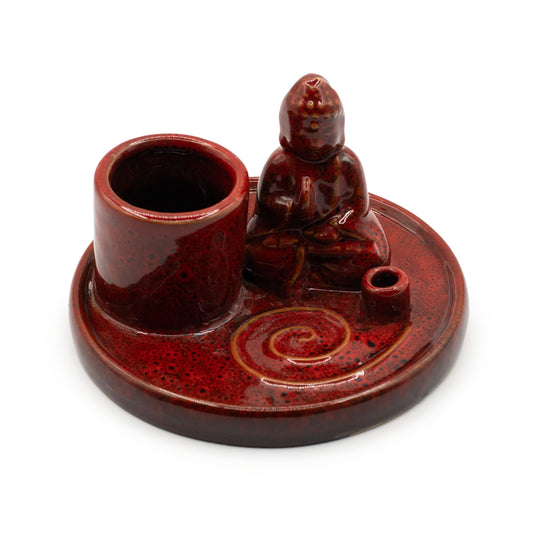 Boeddha Wierookhouder Keramisch Zacht Rood | Wierookplaat | Amstercharmed
